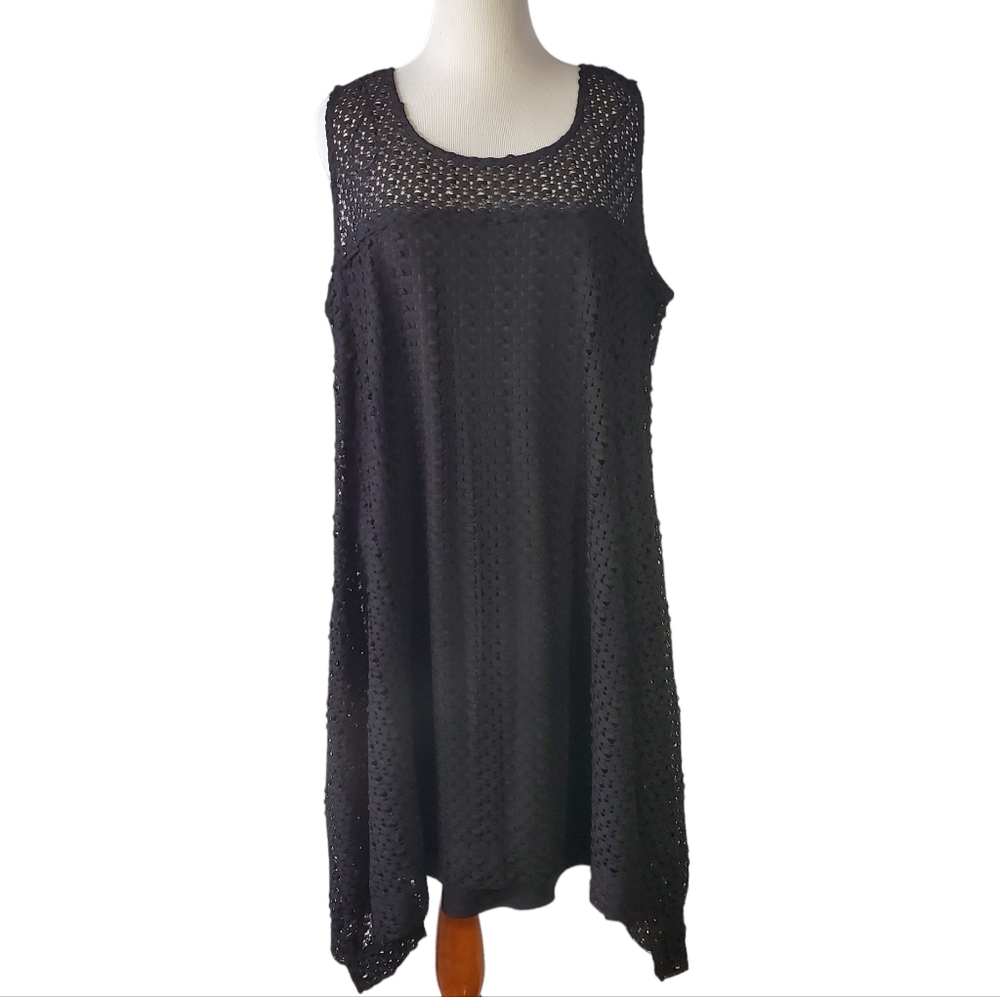 Signature by Robbie Bee  Dress Black Crochet Lace Overlay NWT 24W Plus